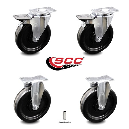Service Caster 6 Inch Phenolic Swivel Top Plate Caster Set with 2 Brakes 2 Rigid SCC-20S615-PHS-PLB-2-R-2